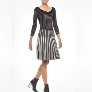 Emporio Armani Dress Knitted Striped Knee Length Size 38 XS Black Gray White